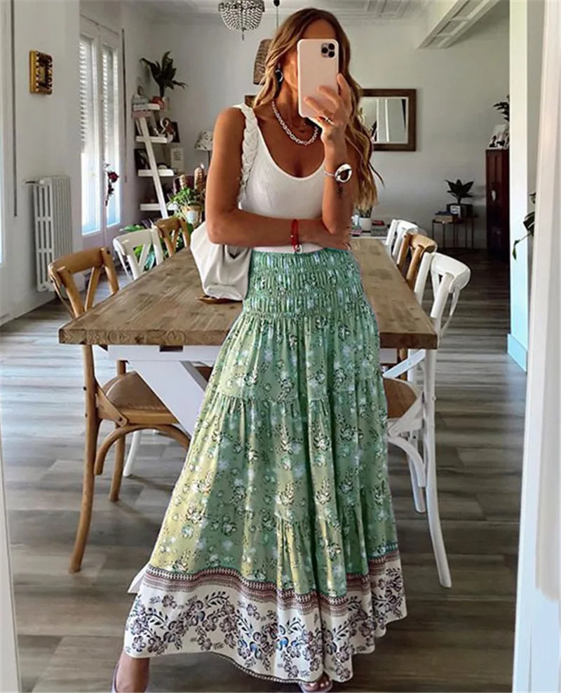 

Women's Skirts Summer Fashion Floral Print Casual High Waist Daily Loose Long Skirt 2023 New Y2k Clothing