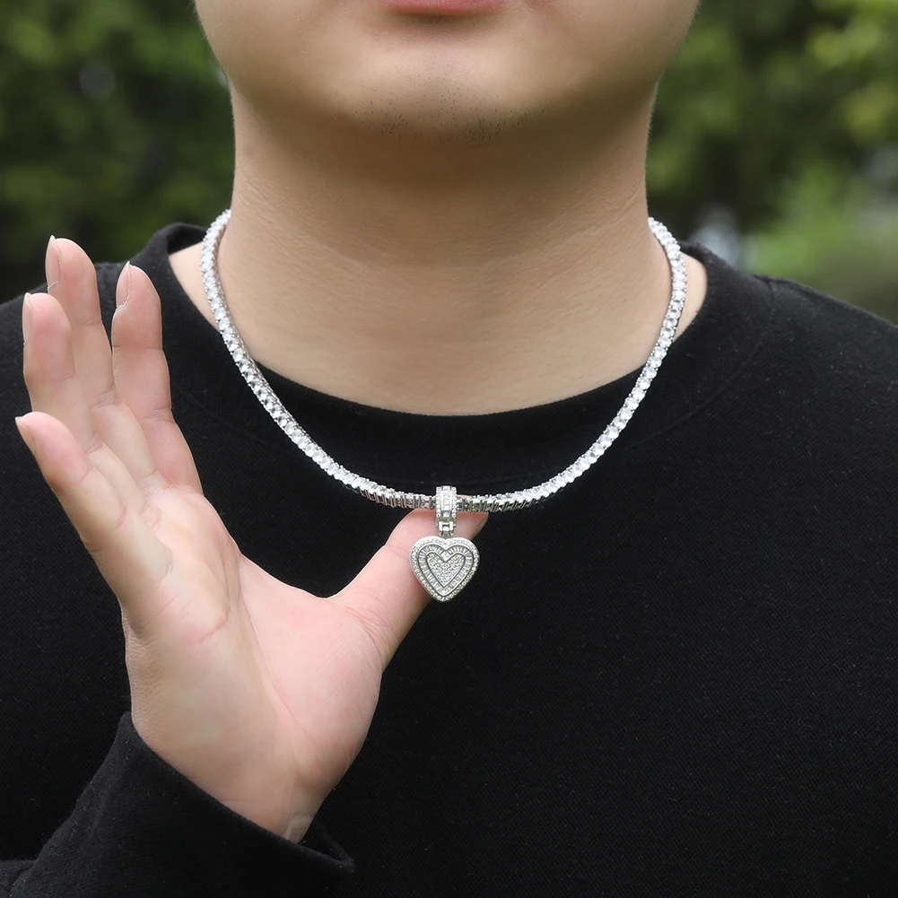 THE BLING KING Baguette CZ Small Heart Shaped Pendant Necklace For Women Iced Out 5A+ Cubic Zironia Lovely Jewelry Birthday Gift
