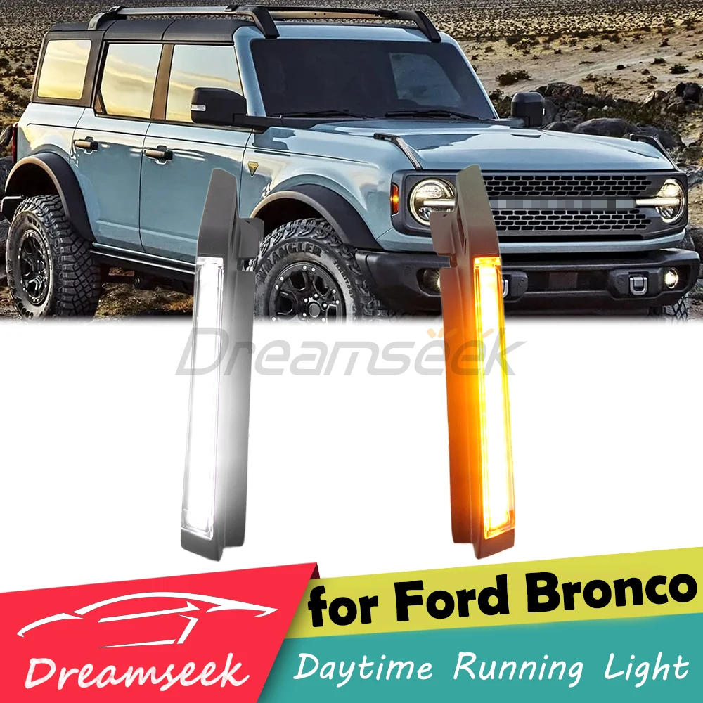 

Светодиодные дневные ходовые огни для Ford Bronco U725 2021+ DRL, боковые габаритные огни с динамическим указателем поворота, автоаксессуары