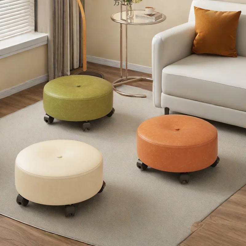 Small Stool Household Shoe-changing Stool with Wheels Low Stool That Rotates 360° Living Room Small Stool Small Round Stool