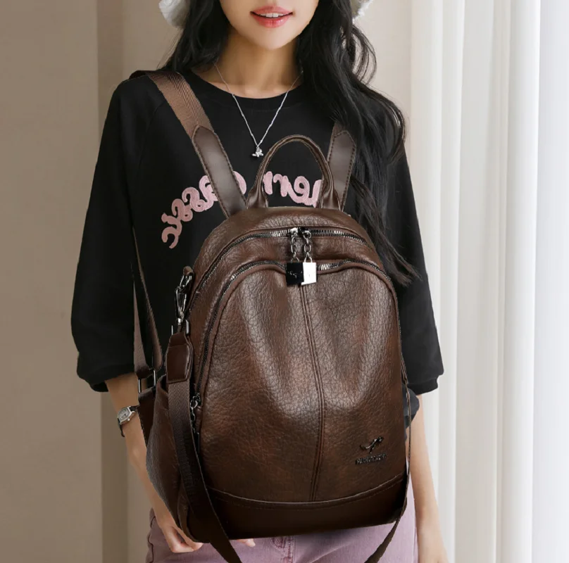 2025 novas mochilas de viagem de couro de alta qualidade moda feminina vintage grande capacidade sacos ombro totes mochila crossbody