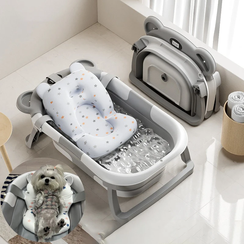 

Professional Foldable Pet Bath Basin with Temperature-Sensing & Non-Slip Mat, for Cat and Small Dog Bathing, Portable Design