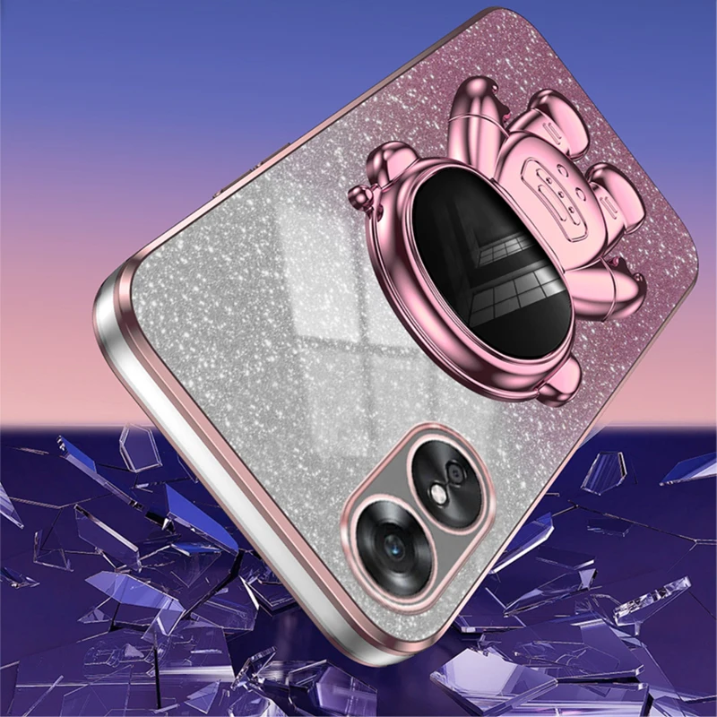 New Glitter Transparent Case For OPPO A78 A94 A95 Reno 7 5G A17 A57 5G A77 A77S A58 A54S A16 A53 A16S Astronaut Plating Cover image 2