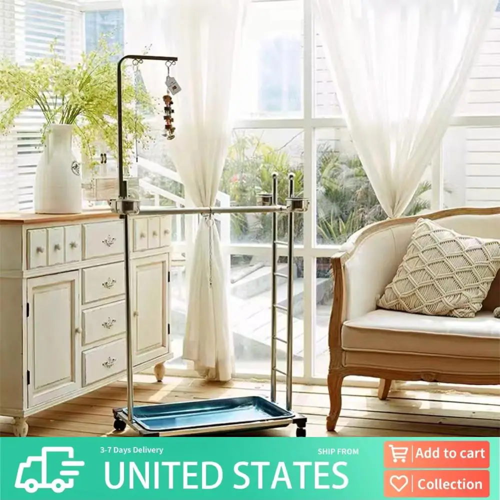 

Metal Parrot Stand with Feeding Bowls Parrot Perch with Wheels Large Bird Playstand Parrot Training Perch Stand for Parrot Bird