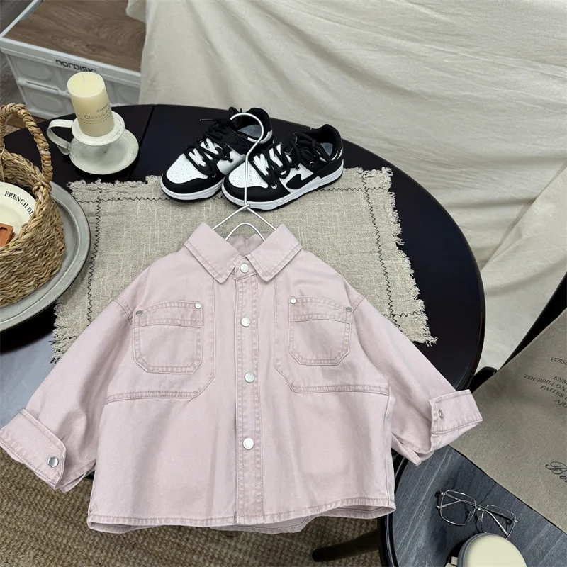 Retro Style Washable and Durable Korean Spring and Autumn Children's Long Sleeved Shirt, Stylish and Loose