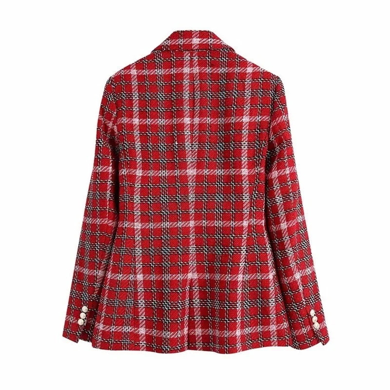 Blazer scozzese in Tweed rosso vestito da donna colori a contrasto Blazer scozzese da ufficio doppiopetto 2023 primavera autunno vestito Casual di