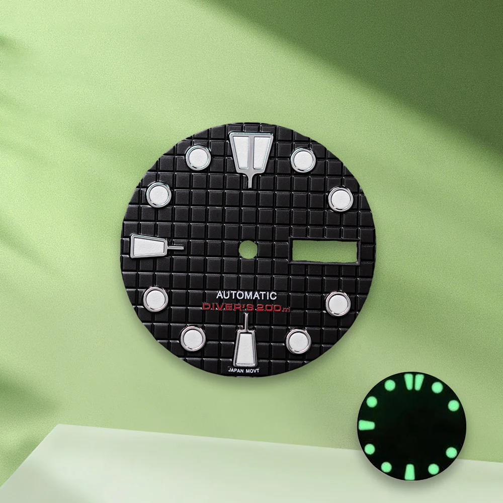 28.5mm S Logo Black Waffle Dial No Hands Suitable For NH36/4R36 Movement C3 Green Luminous Watch Modification Accessories