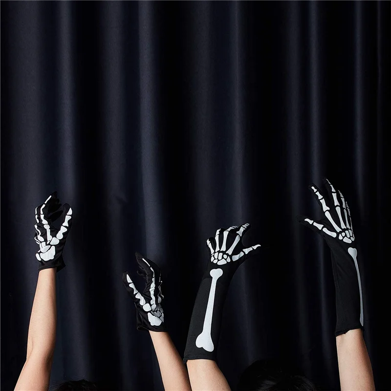 

B49B-4 Pairs Halloween Skeleton Gloves With Skeleton Arm Sleeve Full Finger Long Arm Skeleton Gloves For Kids And Adults