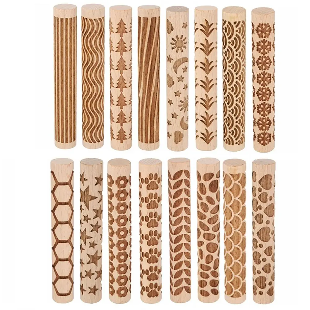 

Creative Wooden Pressure Roller Portable 3D Pottery Art Clay Roller Exquisite Pattern Household Rolling Stick