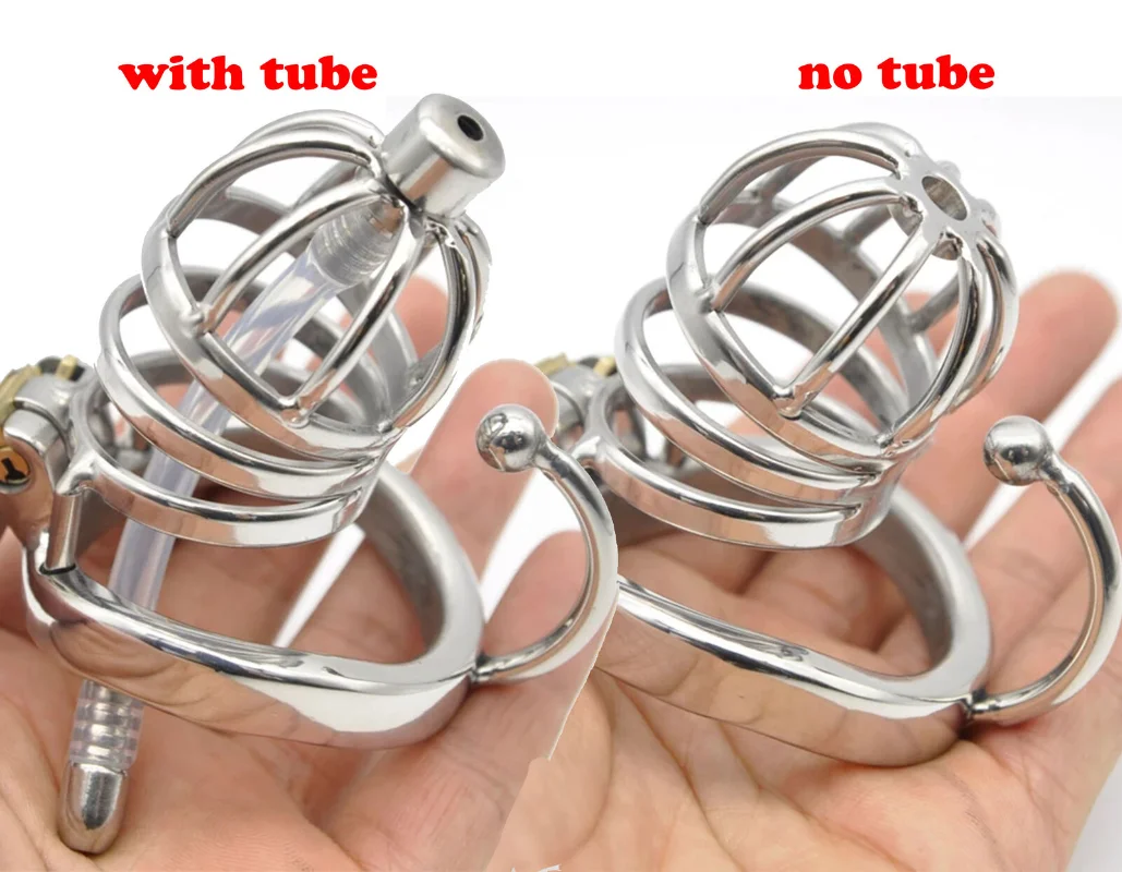 Manyjoy Short/Long Stainless Steel Breathable Male Chastity Cock Cage Metal R9 Ring Urinary Catheter Tube Adult Sex Toys for Men