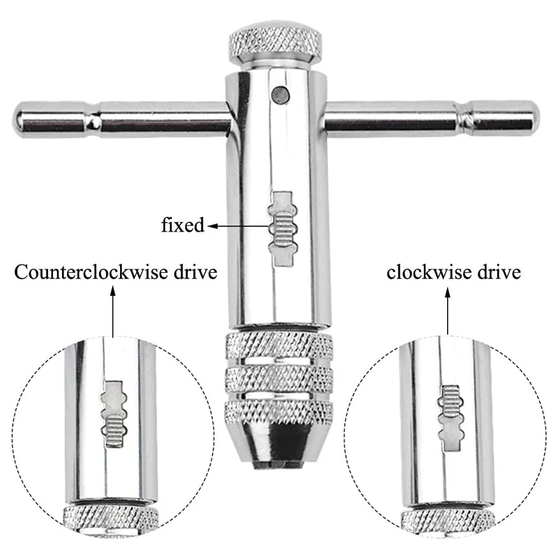 Adjustable M3-8 M5-12 T-Handle Ratchet Tap Holder Wrench Set Hand Tools 5pcs M3-M8 Machine Screw Thread Metric Plug T-shaped Tap