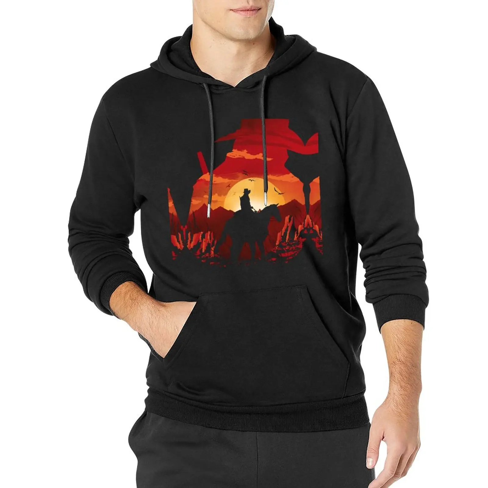 Dead Redemption Casual Hoodies Men Red Sunset Funny Pullover Hoodie Winter Streetwear Classic Hooded Sweatshirts Oversize Tops