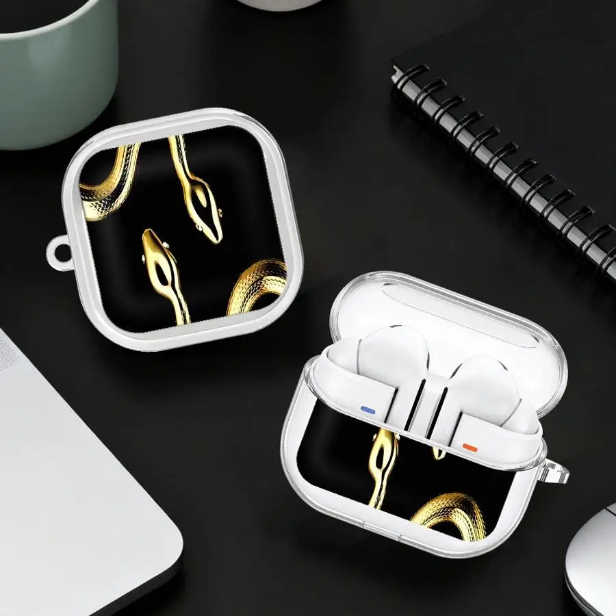 Earphone Cases Cover Case For Samsung Galaxy Buds 2Pro 3 FE 2 Live 3Pro 4 Pro 4Pro Black Gold Snake