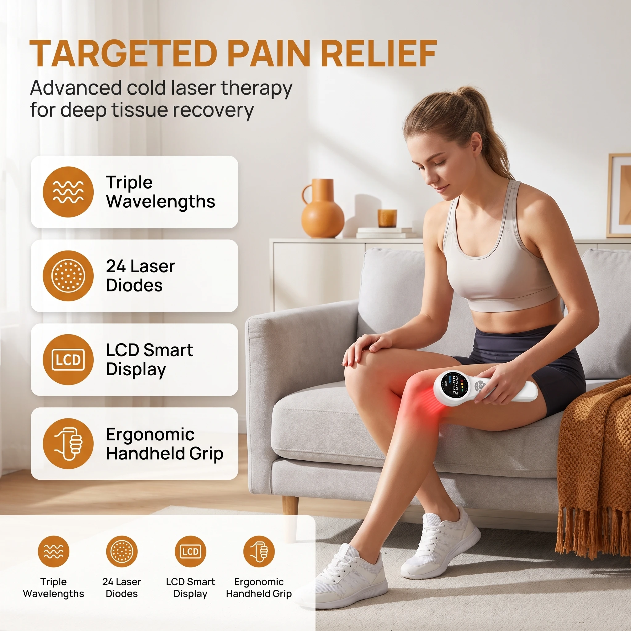 Red light cold LLLT PBM therapy device 1760mW 660nm 810nm 980nm Class IV handheld portable effective noninvasive pain relief