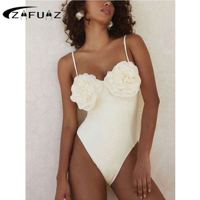 ZAFUAZ 2024 Sexy Women Swimsuit 3D Flower Bikini Set Brazilian One Piece Swimwear Beachwear Summer Monokini Biquini Bikinis