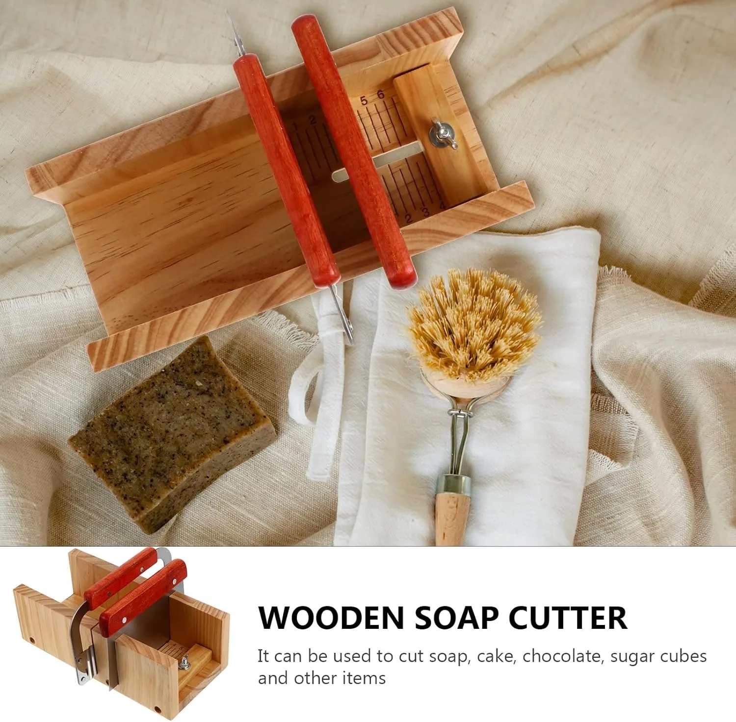 Silicone Soap Molds Kit 42 oz Wooden Soap Cutter with Stainless Steel Wavy Straight Scraper DIY make Multi-Function Adjustable