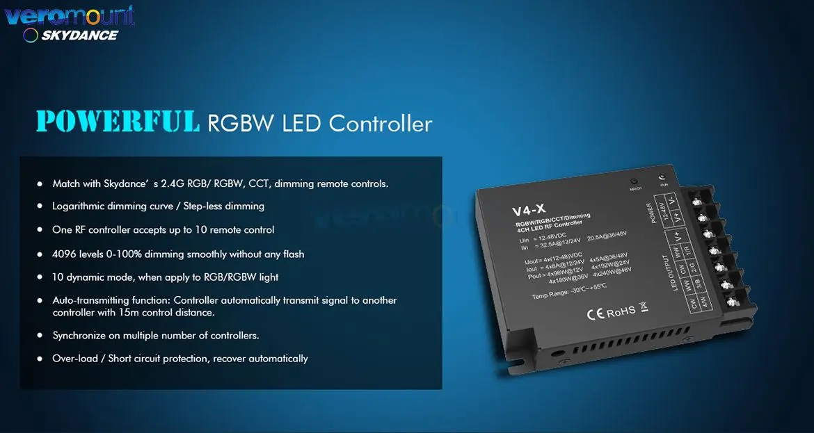 Skydance V4-X LED Controller 4CH 2.4G RF DC12V 24V Stepless Dimming Wireless Remote Control DIM CCT RGB RGBW LED Strip Control 3