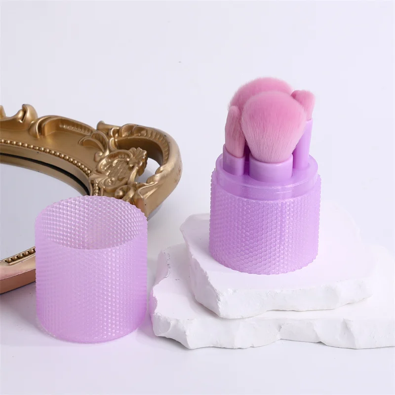 5pcs Mini Makeup Brush Set with Storage Bucket Women Travel Nylon Bristles Makeup Brushes for Powder Blush Lipstick & Concealer