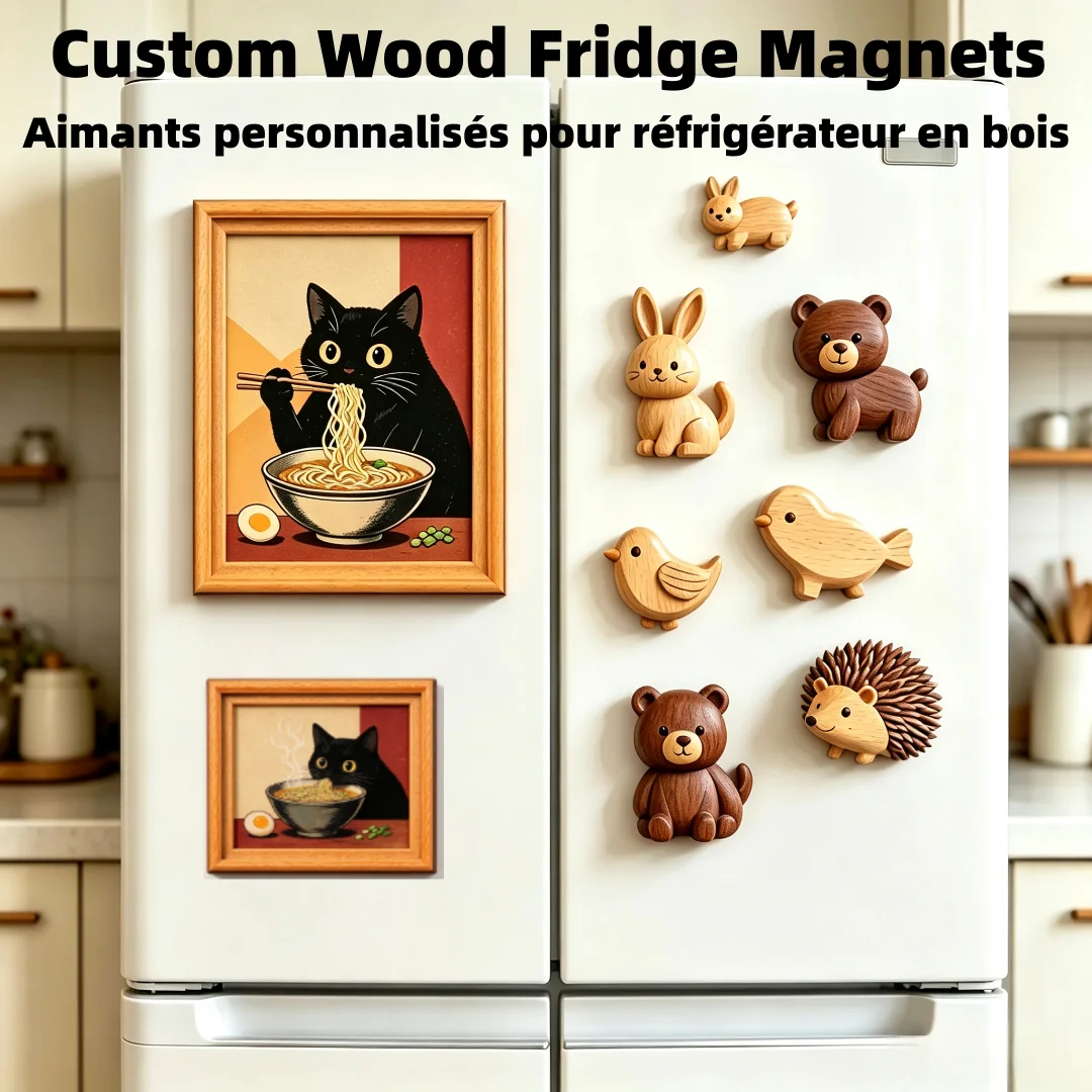 Custom 3D Wooden Fridge Magnets Personalized Custom Refrigerator Stickers Modern Design Wood Fridge Magnets Wooden Crafts