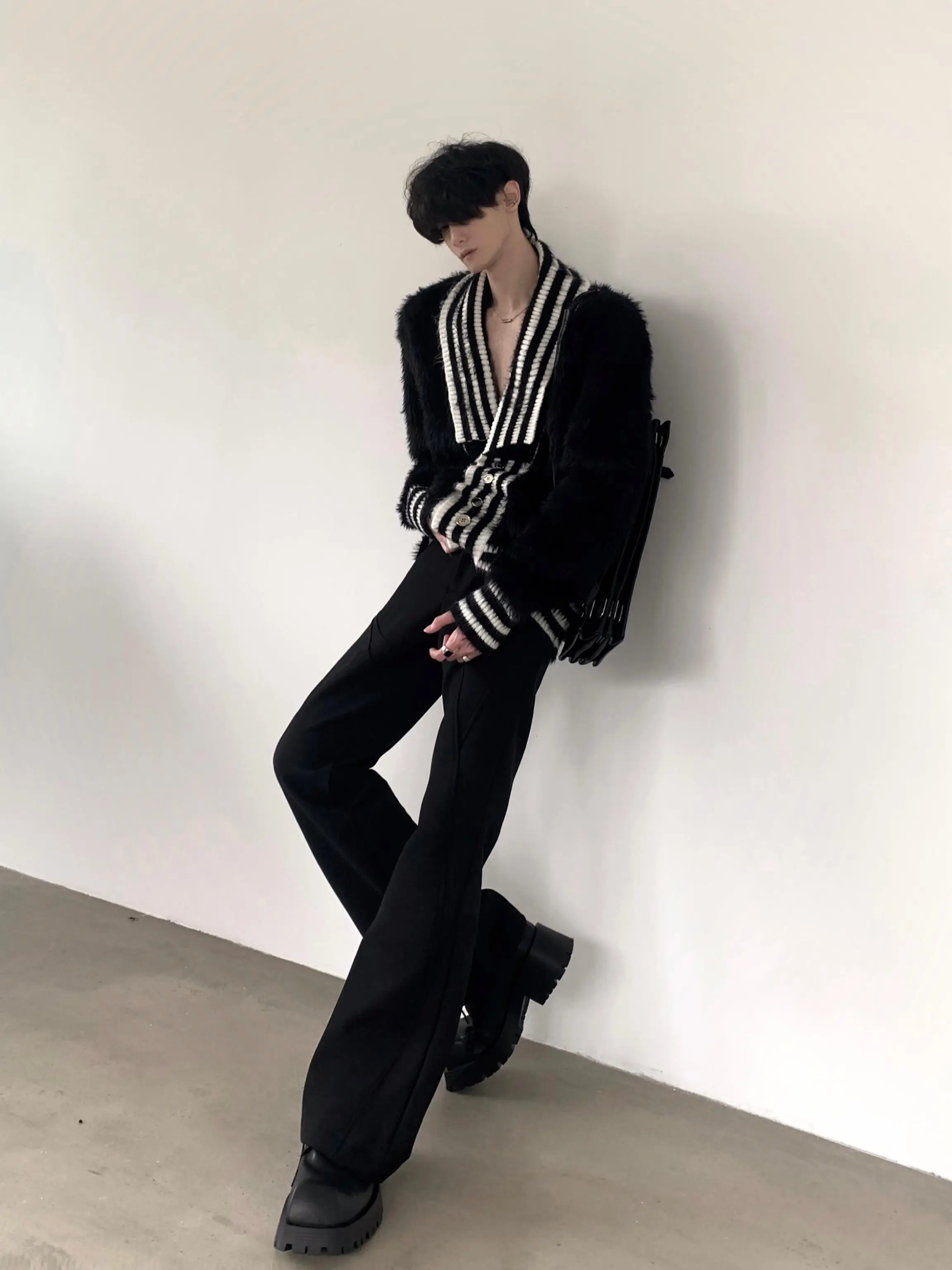 Autumn Mountain Wind New Year Atmosphere Imitated Mink V-neck Sweater Open Cardigan Men Winter  Loose Red Knitted Jacket