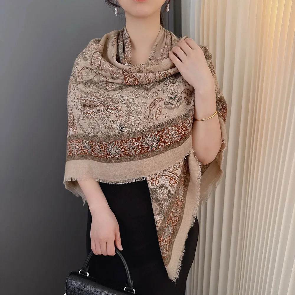 

Women Winter Vintage Paisley Floral Fringe Viscose Shawl Scarf Print Voile Wrap Headband Bufandas Muslim Hijab Sjaal 130*130Cm