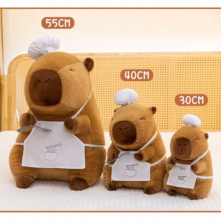 Cute Chef Capybara Plush Toy Soft Stuffed Animal Capybara Doll with Cheese Bread Chef Hat Fluffy Capybara Plushie for Kid Adults
