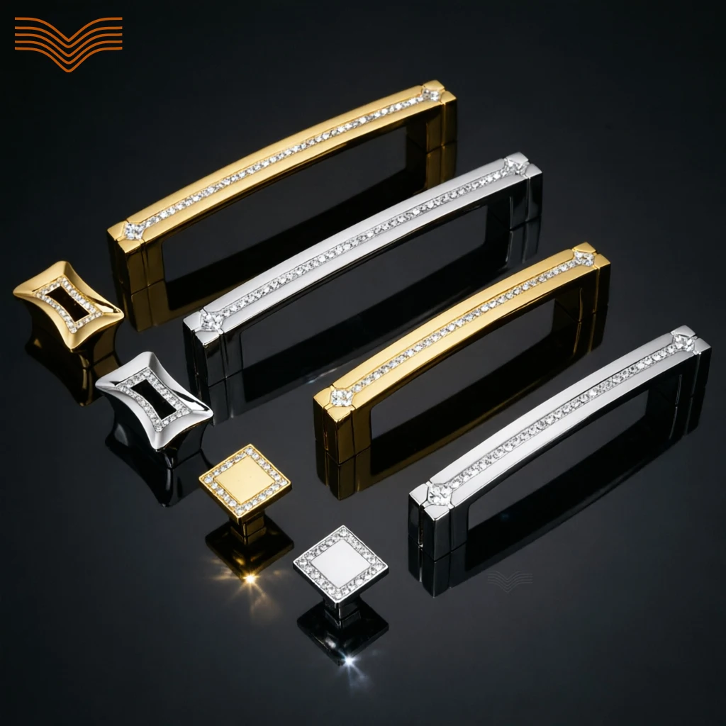 High-End European Golden Rhinestone Crystal Pulls Simple European Wardrobe Handles Square Single Hole Knobs Nightstand Drawer Ca