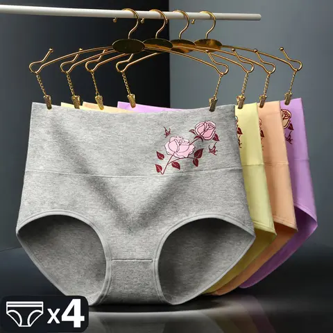4Pcs/Set Cotton Panties Women's Underwear High Waist Plus Size Briefs Girls Abdomenal Shapewear Female Underpants Sexy Lingeries