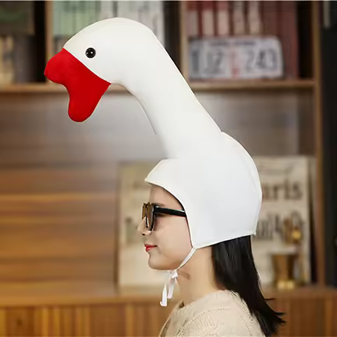 Funny Goose Costume Hat Cute Plush Funny Goose Shape Cap Halloween Party Cosplay Animal Hood Hat Costume