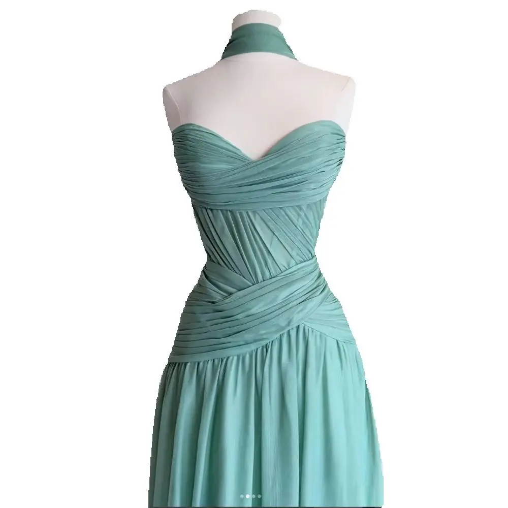 

Customized Sage Green Halter Neck Pleated Chiffon Maxi Evening Dress for Women Elegant Formal Prom Wedding Guest Gown 2026