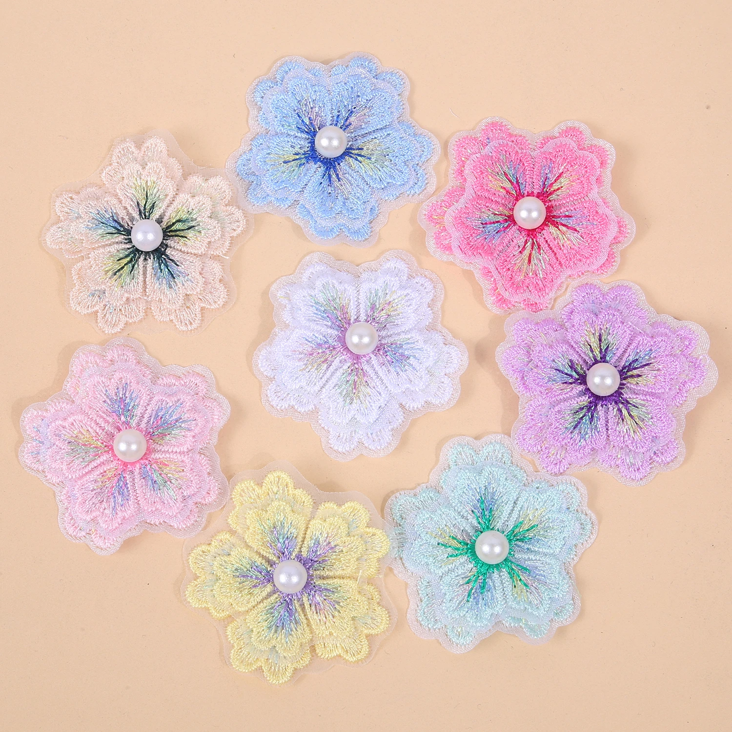 

20pcs Chiffon Embroider Pearl Snowflake Flower Accessories For Handmade DIY Brooch Hat Handicraft Clothing Clip Decor Accessory