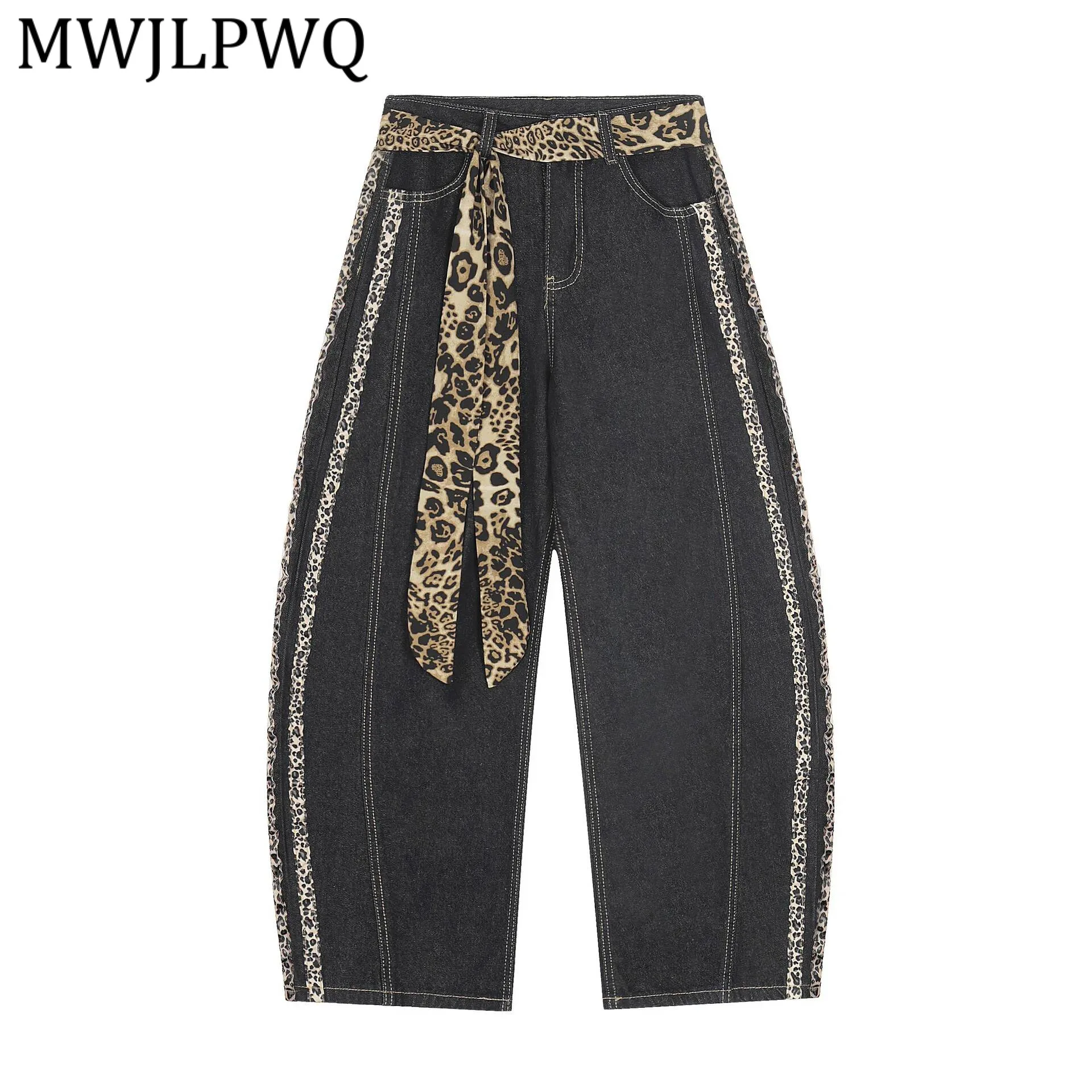 

Мужские джинсы MWJLPWQ в стиле ретро с леопардовым принтом, свободные широкие брюки-мачете в американском стиле, весна 2026, трендовые, модель 22013