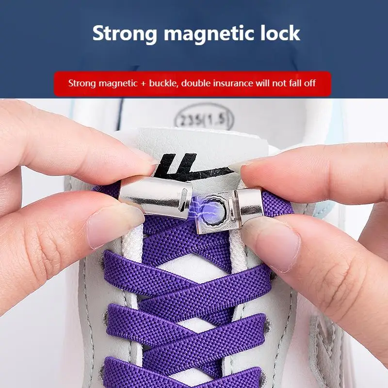 

Magnetic Locking Buckle Shoe Laces Sneakers Elastic Flat Shoelaces No Tie Shoelace Kids Adult Unisex Shoe Lace Width 8mm 1 Pair