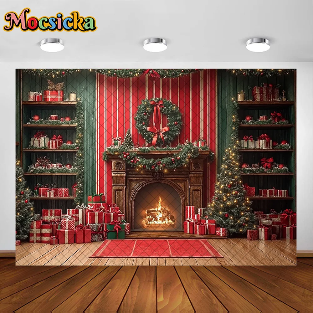 Mocsicka التصوير خلفية هدية الكريسماس الموقد غرفة الديكور الأسرة عيد الميلاد عطلة صورة الخلفيات للصور