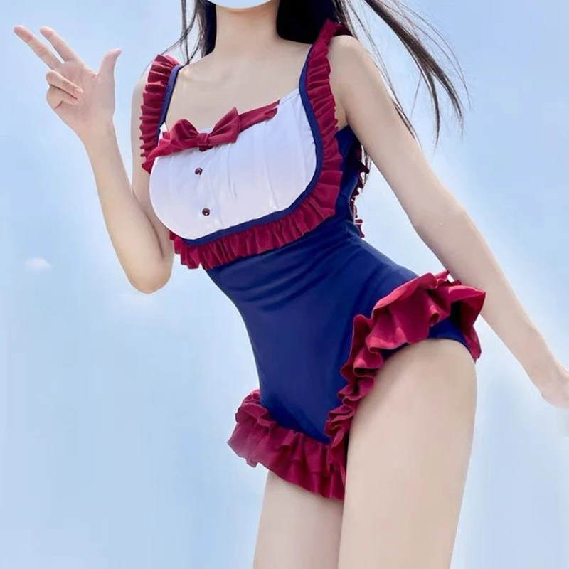 

2024 New Korean Style Women'S Sexy Slimming Beach Dress Ruffle Patchwork Swimwear One Piece Swimsuit Bikini