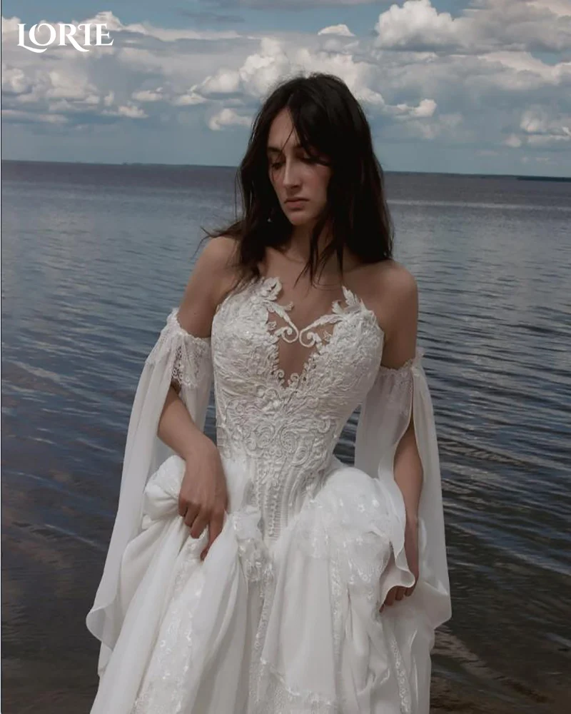 LORIE Off Shoulder Beach Wedding Dress A-Line Lace Sweetheart Ball Appliques Bride Gown Customized Plus Size Simple Bridal Dress