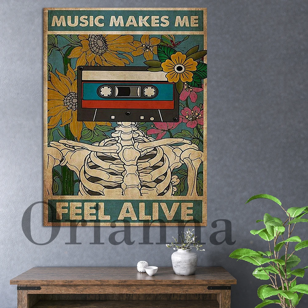 Skeleton Cassette Music Make Me Feel Live Poster, Flower Blossom Music Poster, Vintage Music Wall Art, Hd Print Home Decor