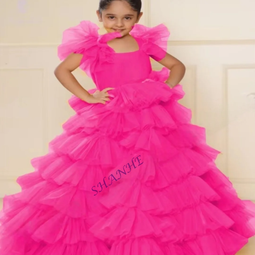 

CustomizedGirl's New Year Outfit Fluffy Mesh Ruffled Lotus Leaf Edge Elegant Children's First Communion Party Banquet Birthday D