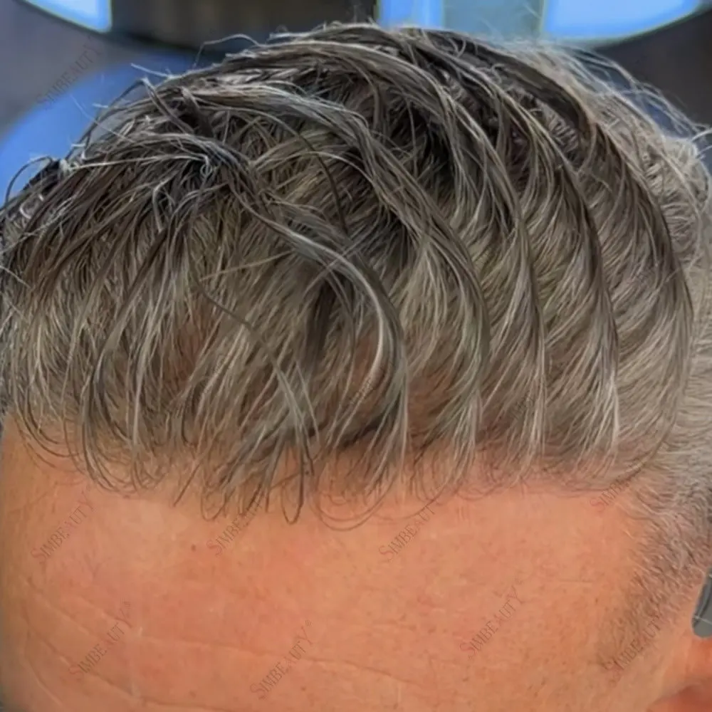 

90% Плотность натуральных волос 1B65 Мужская система замены волос Легкий вес 0,02 мм Супер тонкая кожа Неображенный парик из натуральных волос