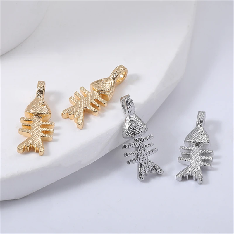 

10 Pieces New Fashion 18K Gold Plated Brass Fish Bone Charms Connectors DIY Pendant Jewelry Making Findings Accessories