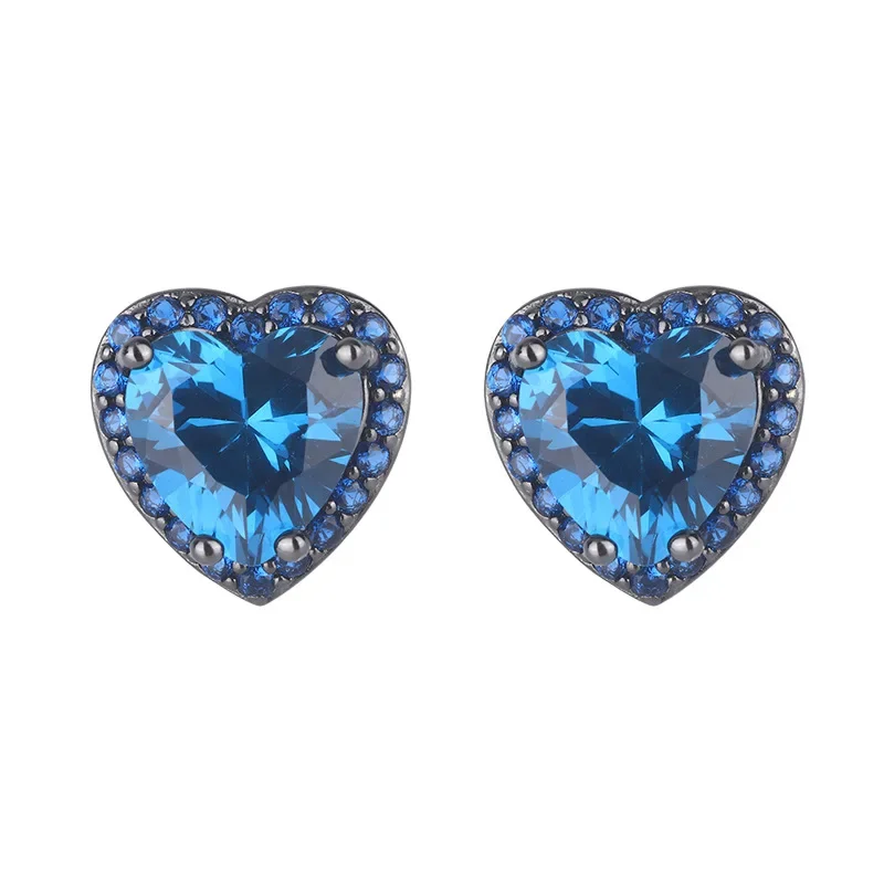 S925 Silver Plated 18K Gold Plated PT950 Platinum Blue Spindle Heart-shaped Black Gold Set Female Main Stone 15*15