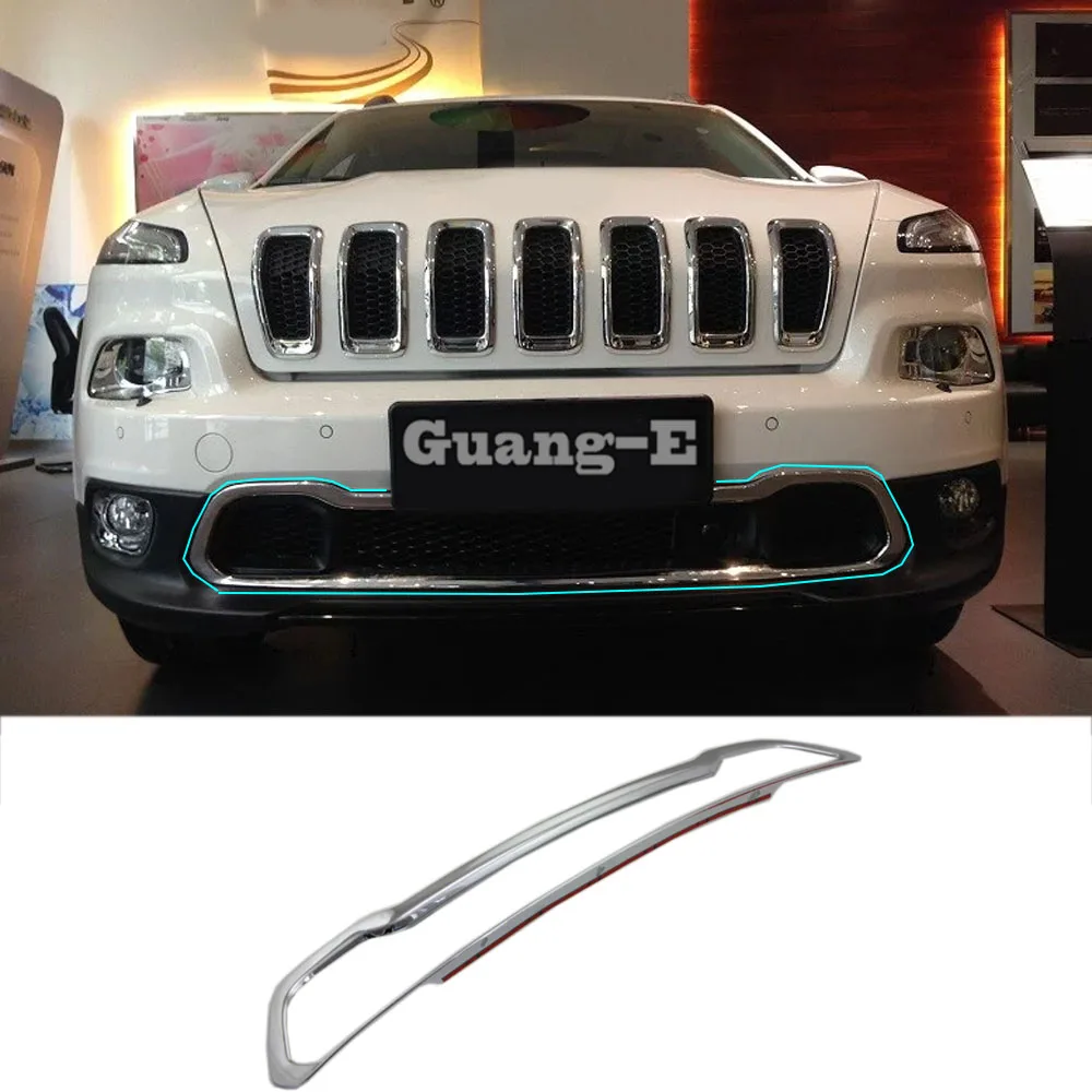 

For Jeep Cherokee 2014 2015 2016 2017 Car Body Cover Protection Detector ABS Chrome Trim Front Bottom Grid Grill Grille Panel