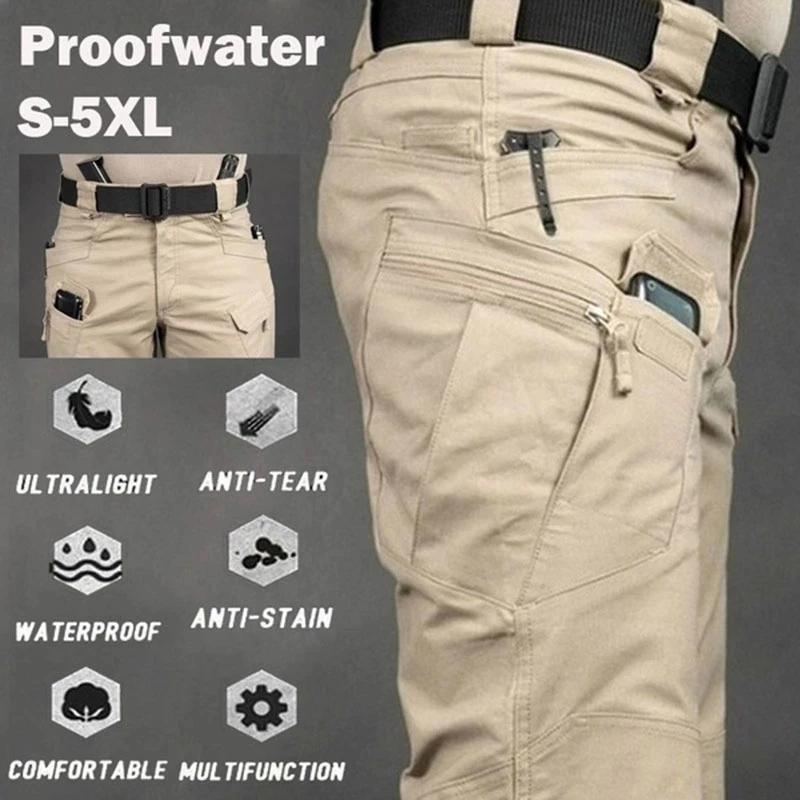 ผู้ชายยุทธวิธี Cargo กางเกง 6XL PLUS ขนาดลําลองกลางแจ้งกางเกงกีฬาเดินป่าตกปลากันน้ํา Multi-Pocket กางเกงผู้ชาย