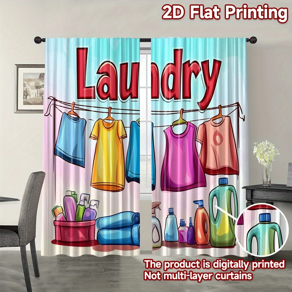 Laundry Cartoon Laundry Theme Print Drapes Room Darkening Window Curtains for Home Decor,Rod Pocket Blackout Curtains Bedroom