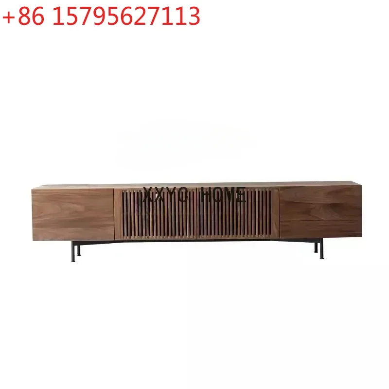 

Light Luxury Black Walnut Wooden TV Cabinet Cherrywood Living Room Silent Style Tea Table