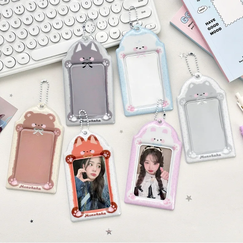 MINKYS Cute Animal 3 inch Kpop Photocard Holder Photo Card Bus Card Holder Bag Pendant Back To School Stationery