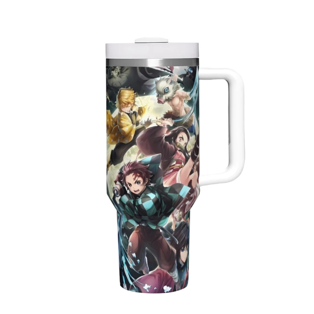 Demon Slayer Grafische Anime 40oz Handvat Cup Grote Capaciteit Automok Lekvrije Sap Koffiekopje Food Grade