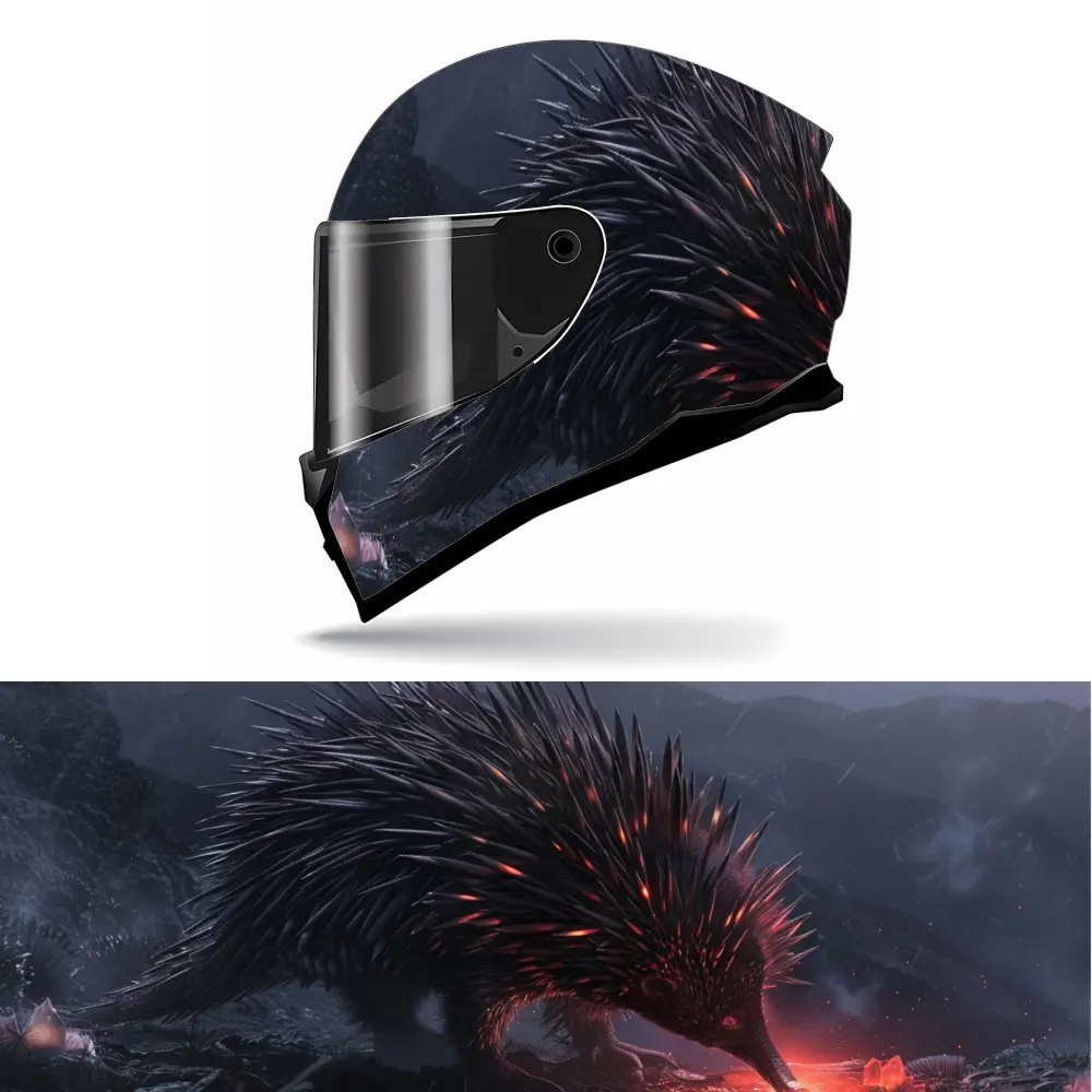 

Мистический красный свет, дизайн ежака, анфас, наклейка на шлем-прочный ПВХ, художественный стиль, декоративная наклейка на мотоциклетный гоночный шлем, S