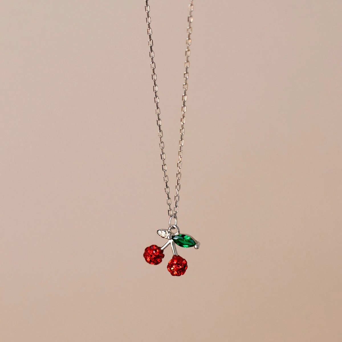 Modian Trendy 925 Sterling Silver Fruit Red Crystal Cherry Pendant  Necklace for Women Link Chain Necklace Original Fine Jewelry