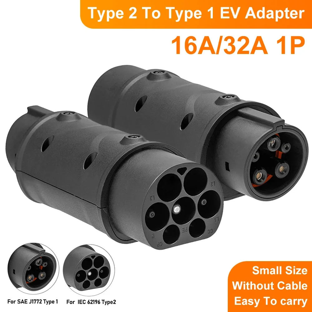 Electric Vehicle Charging Connector Type2 To Type1 16A/32A EV Car Charger Adapter Converter IEC 62196 J1772 EVSE Accessories